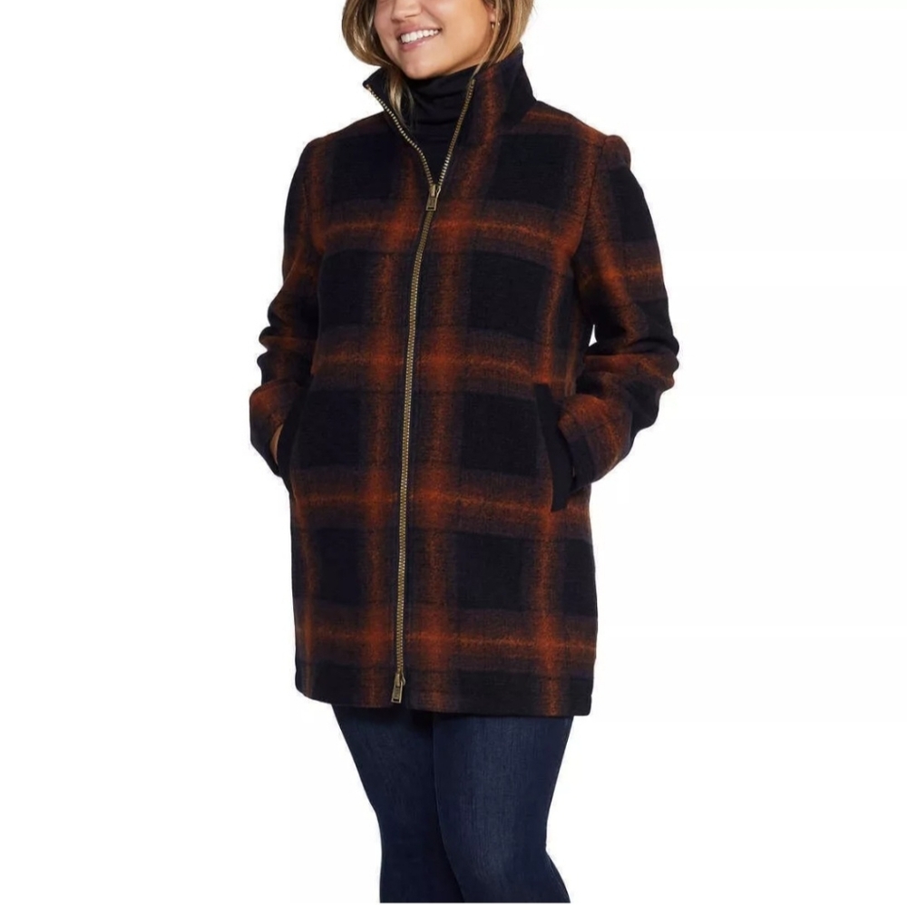 Plaid Women's Jacket - Black and Orange